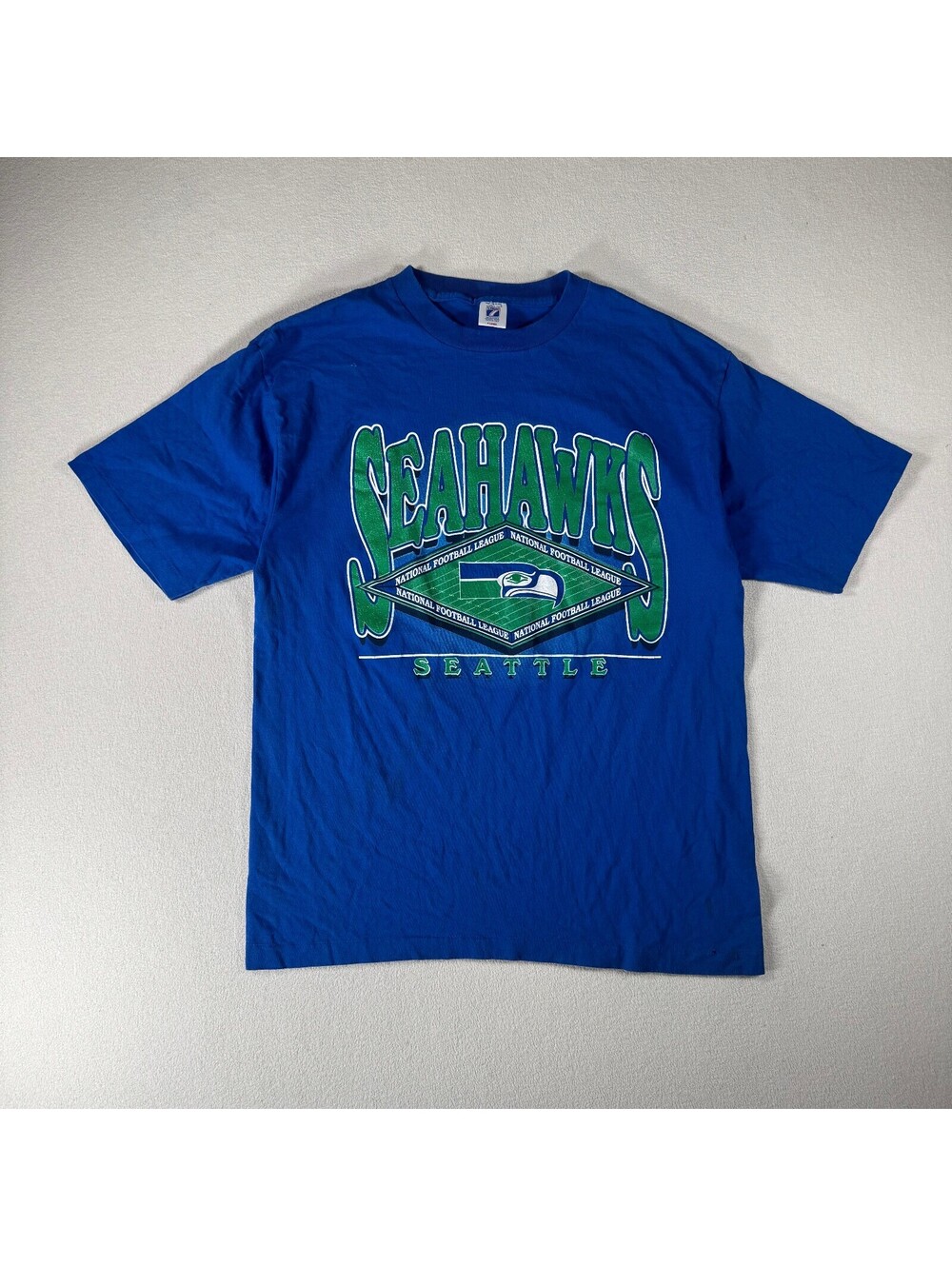 Vintage 90s Seattle Seahawks Blue Logo 7 T-Shirt X-Large